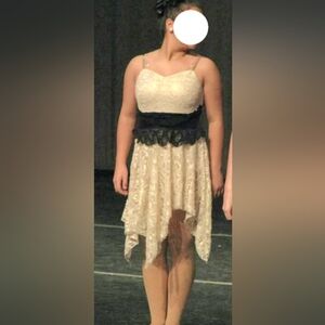 Elegant Women's Ivory and Black Lace Dance Costume, Size Medium